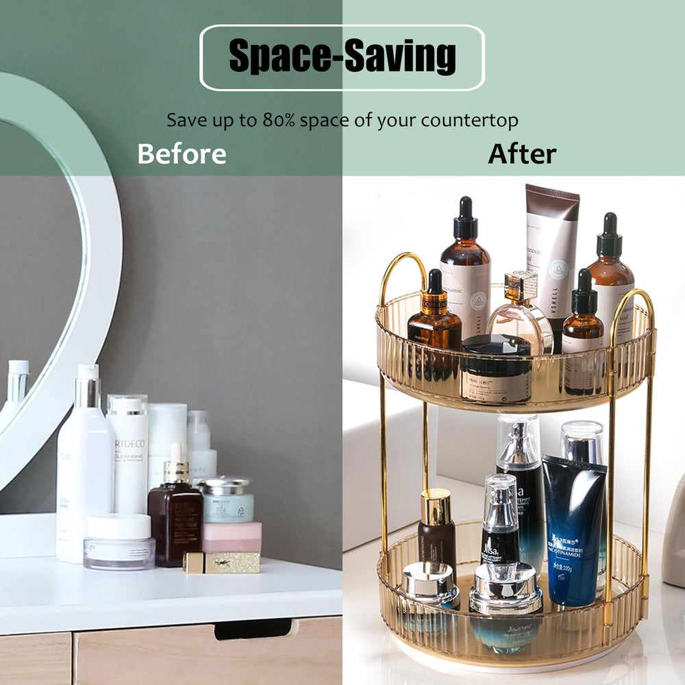 Zufudo two-tier lazy Susan saves counter space on bathroom vanity