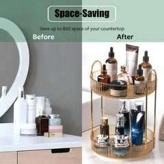 Zufudo two-tier lazy Susan saves counter space on bathroom vanity