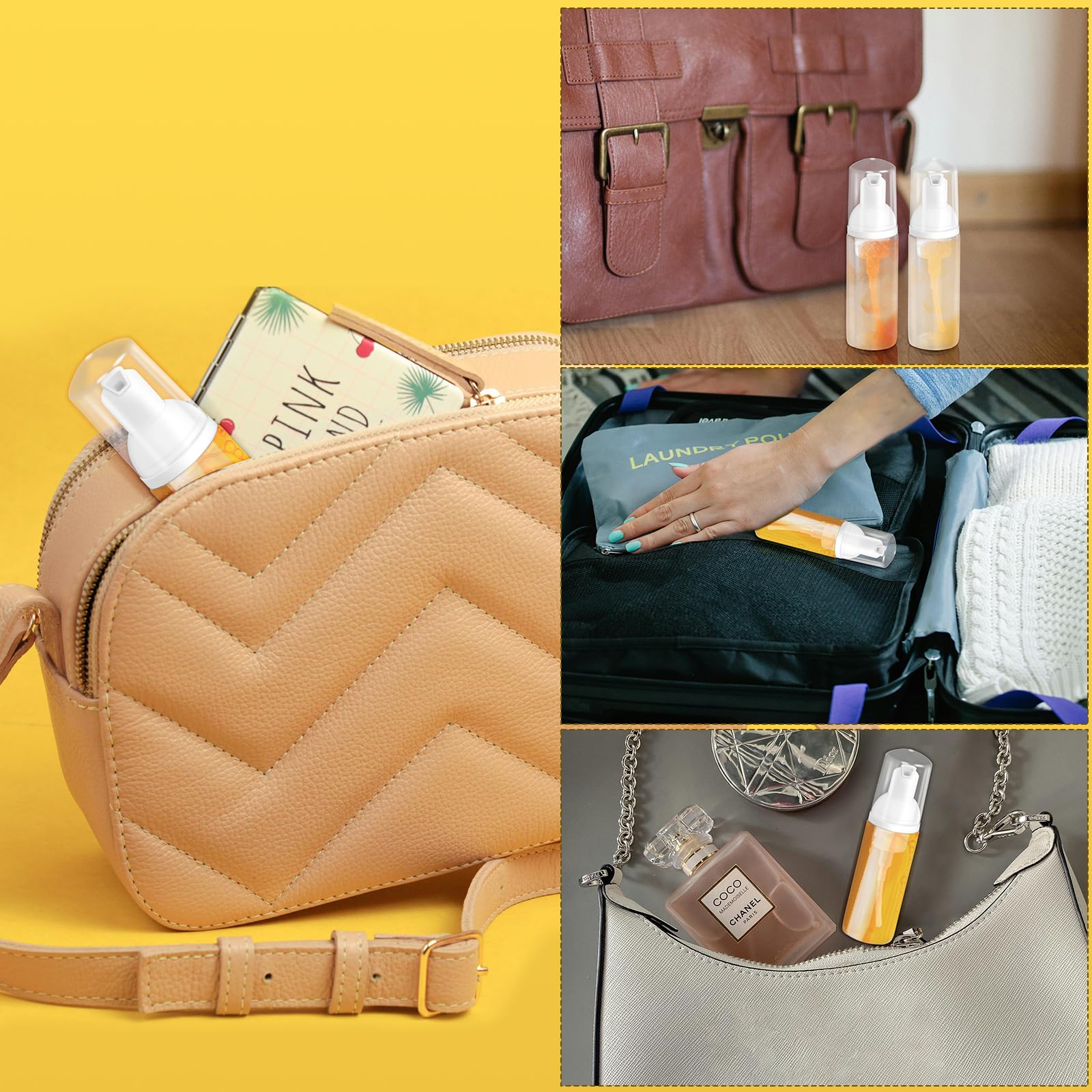 Zuihug 2oz foam bottle in gym bag for travel use.
