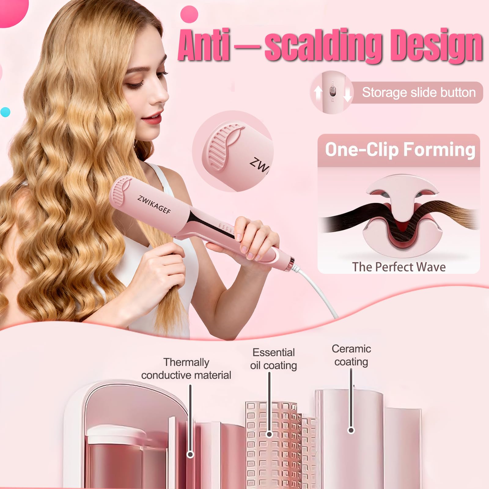 ZWIKAGEF fast-heat-30-seconds heats up rapidly for styling.