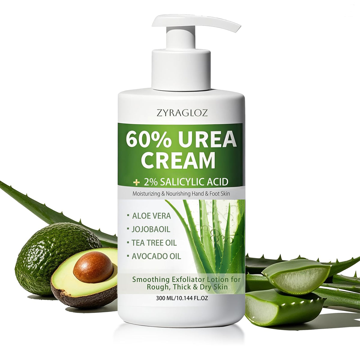ZyraGloz crema Urea 60% para pies, hidratación profunda de talones agrietados.