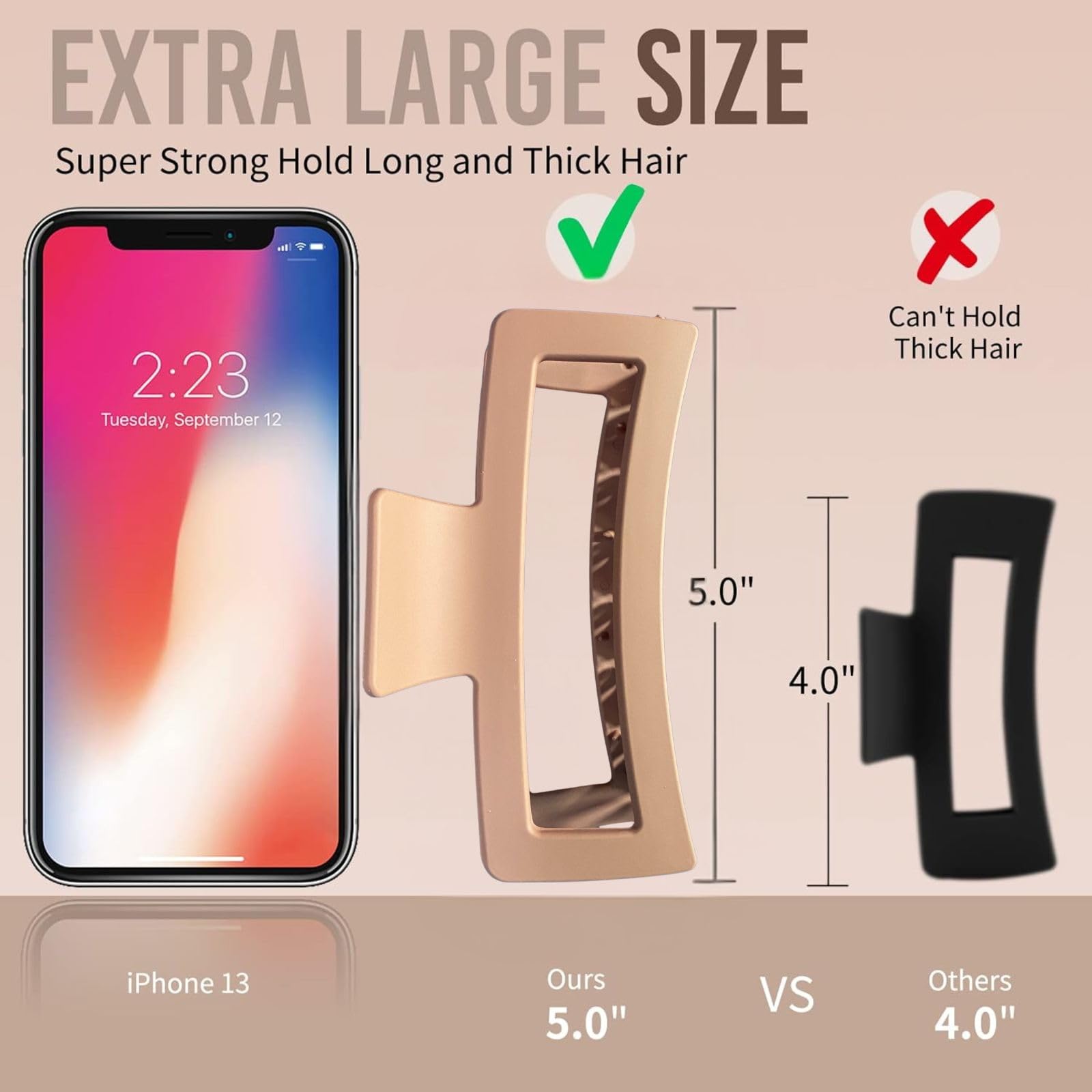 ZYTJ oversized matte clip with non-slip finish for secure all-day wear.