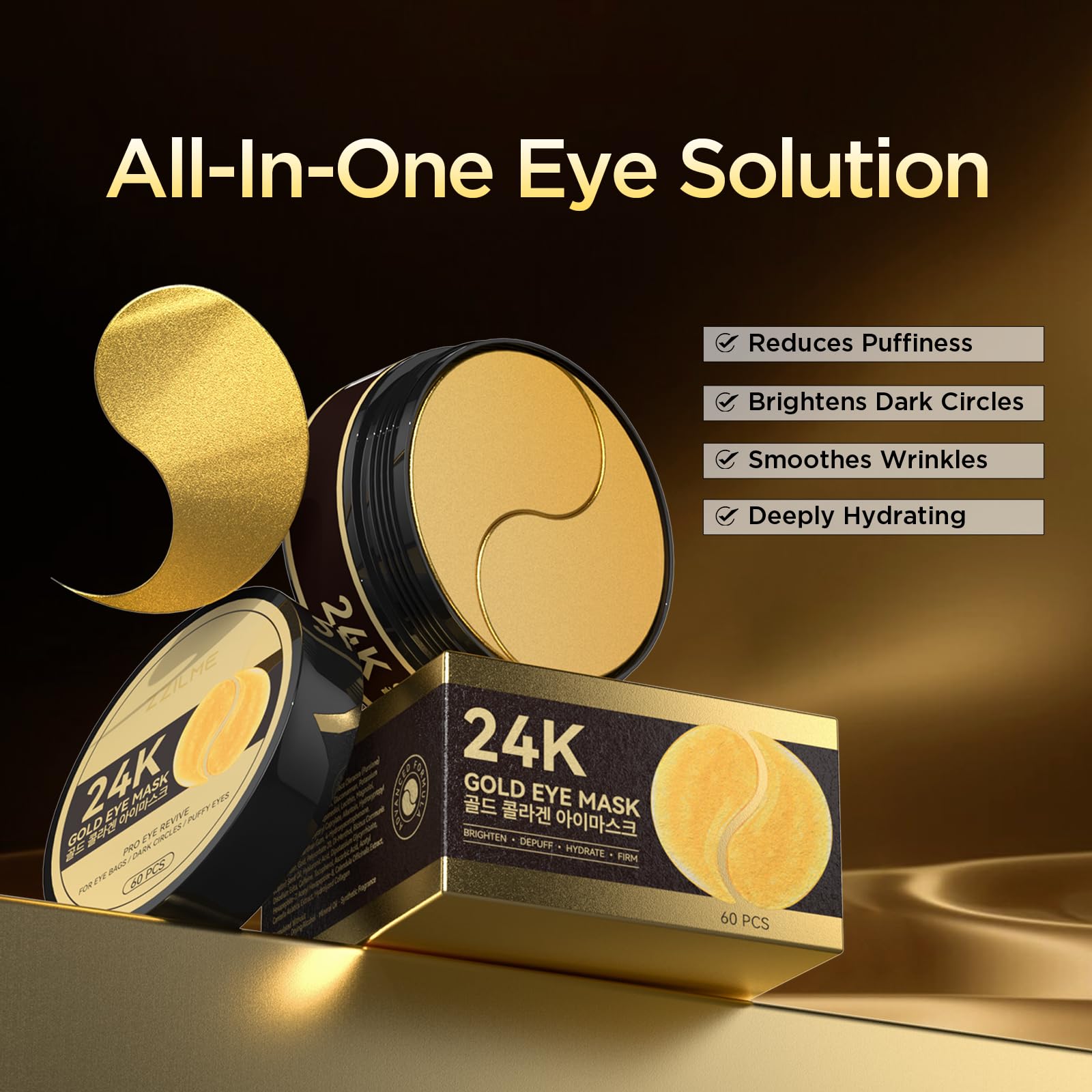 ZZILME hyaluronic acid eye patches close-up with added moisture.
