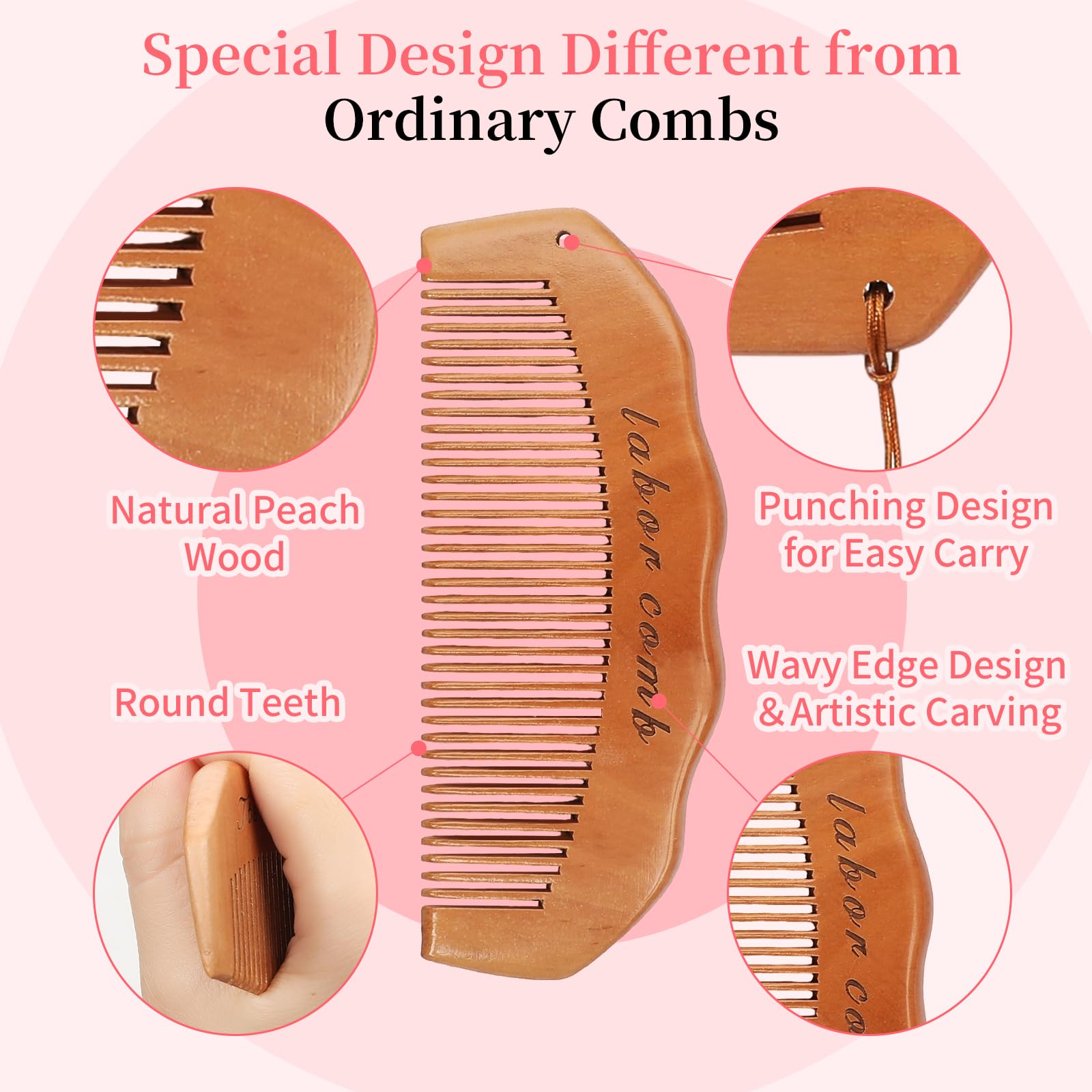 ZZTDSD birth comb in natural peach wood with smooth finish