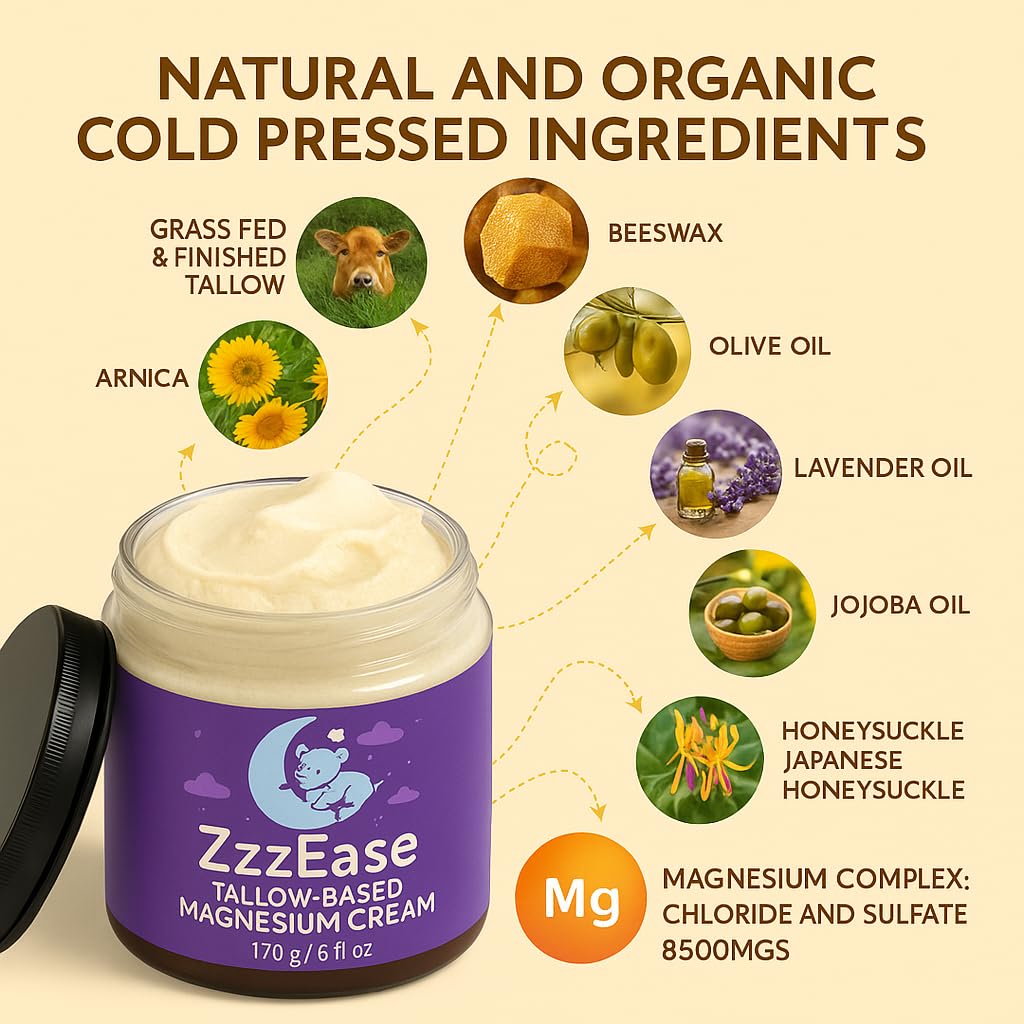 ZzzEase crema de magnesio para niños, hecha en EEUU, base de sebo natural
